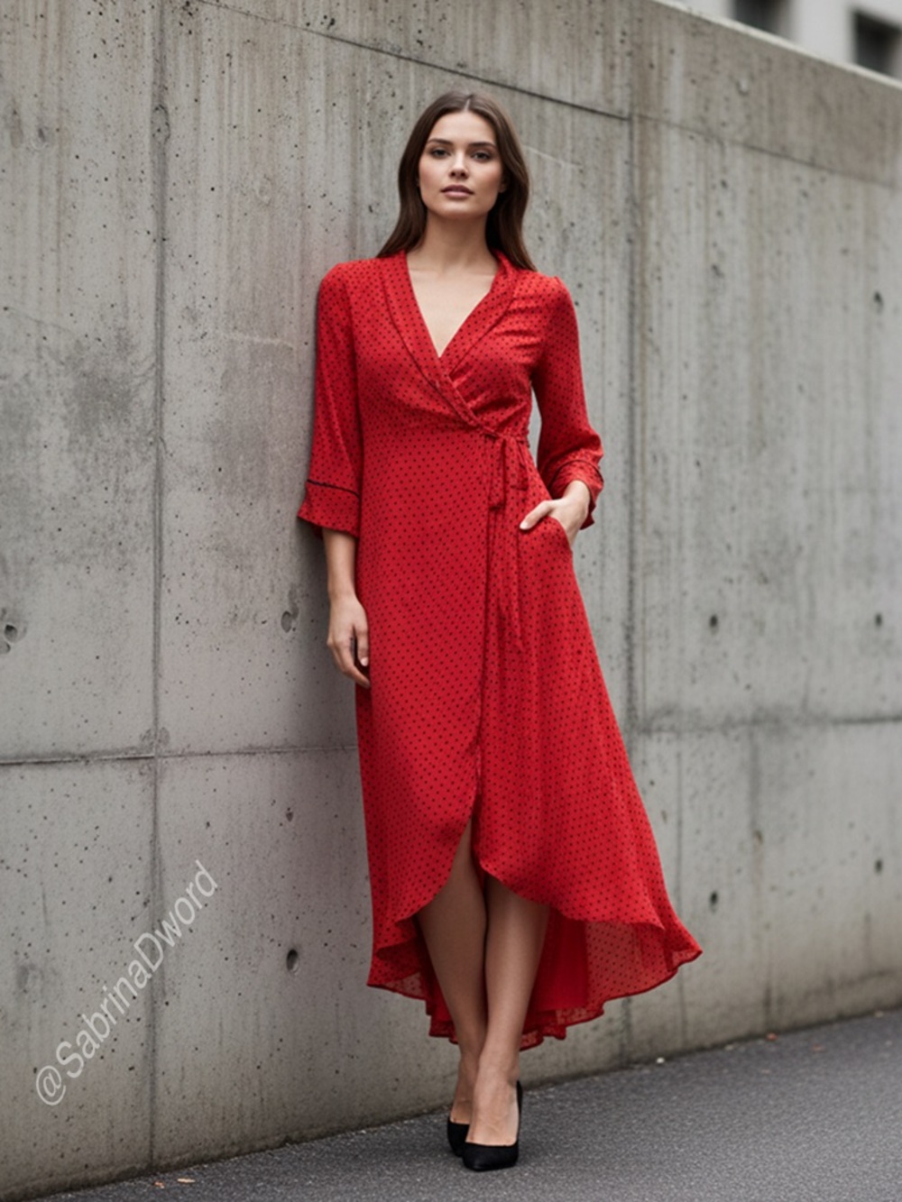 Ganni Mullin Georgette Wrap Maxi Dress Fiery Red Polka Dot Size 36 Small NWT